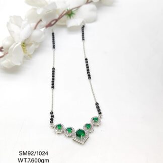 Green Stone Mangalsutra  In Pure Silver