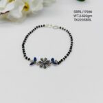 Ladies Black Beads Floral Bracelet in Sterling Silver Pure 925 Hallmarked