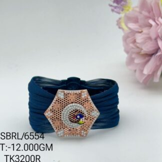 Stunning peacock Fabric Bracelet in Sterling Silver Pure 925
