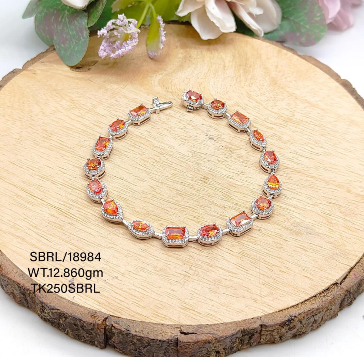 Vibrant Orange Crystal Bracelet in Sterling Silver Pure 925 - Image 1