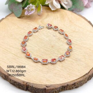 Vibrant Orange Crystal Bracelet in Sterling Silver Pure 925