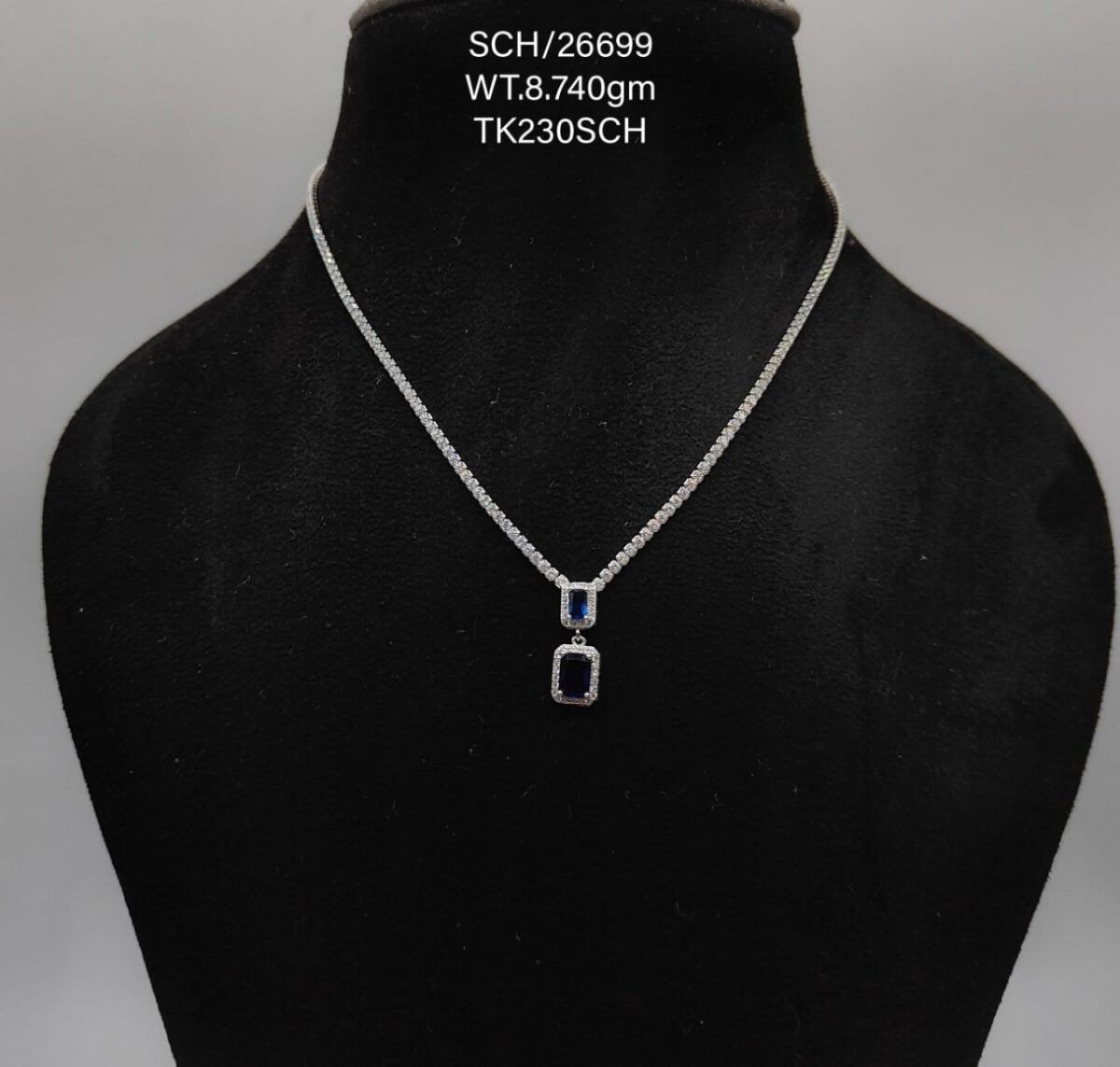 Chain with Blue & White Square Pendant in Sterling Silver 925