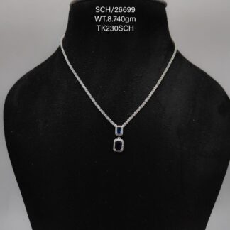 Chain with Blue & White Square Pendant in Sterling Silver 925