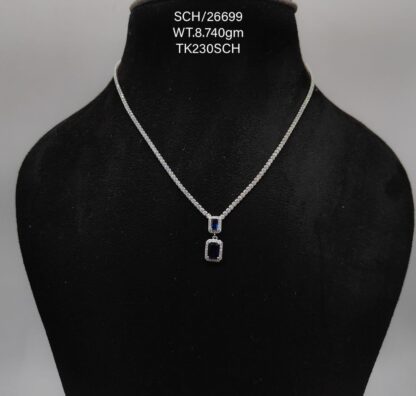 Chain with Blue & White Square Pendant in Sterling Silver 925