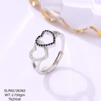 Dual Heart Shaped Ladies Ring in Sterling Silver 925