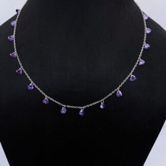 Vibrant Purple Heart Beads Necklace in Sterling Silver 925