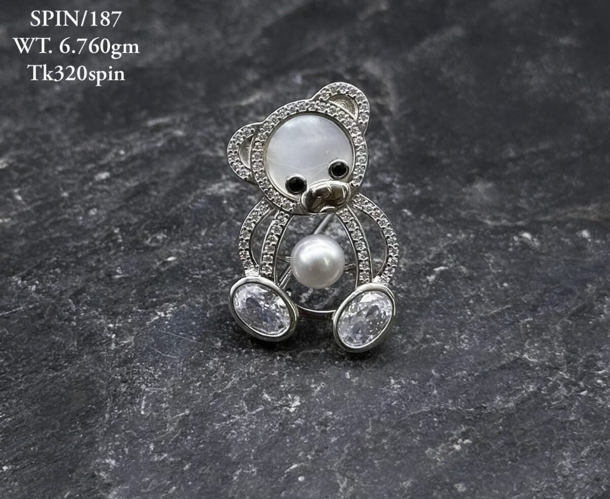 Cute Teddy Bear Brooch in Pure Silver 925 BIS Hallmarked