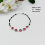 Ladies Black Beads Bracelet in Sterling Silver Pure 925 BIS Hallmarked