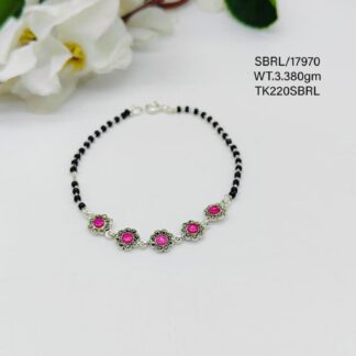 Ladies Black Beads Bracelet in Sterling Silver Pure 925 BIS Hallmarked