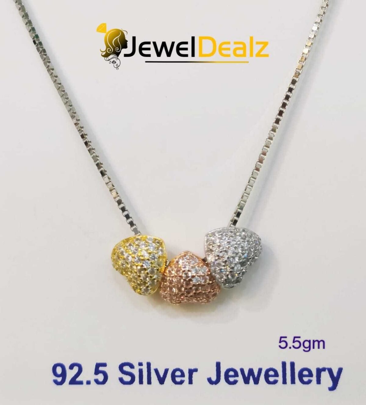 Tri Colour Chain Pendent in Sterling Silver Pure 925 BIS Hallmarked - Image 1