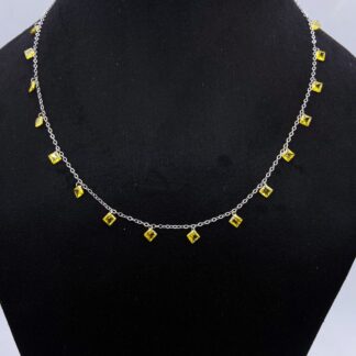 Vibrant Yellow & White Square Beads Necklace in Sterling Silver 925