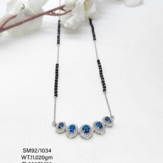 Blue Stone Mangalsutra With Dashing Earring In Pure Silver