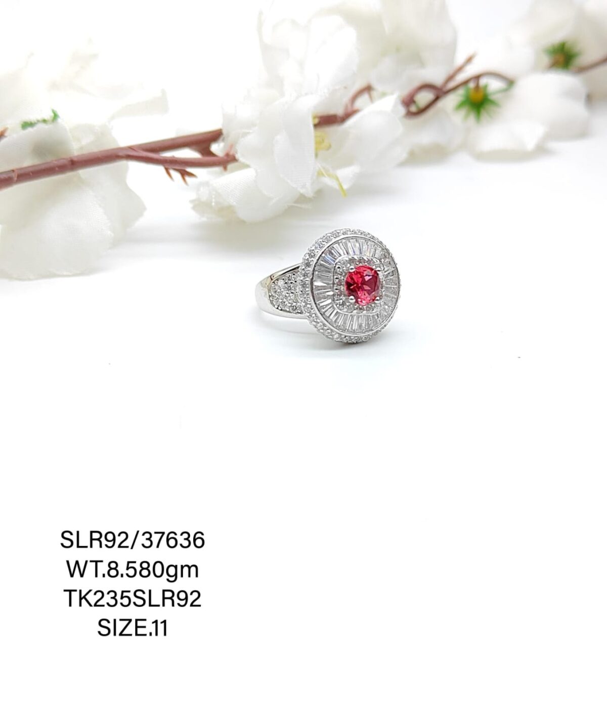 Stunning Red Stone Ladies Ring in Sterling Silver 925 - Image 1
