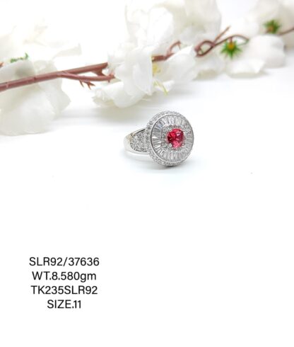 Stunning Red Stone Ladies Ring in Sterling Silver 925