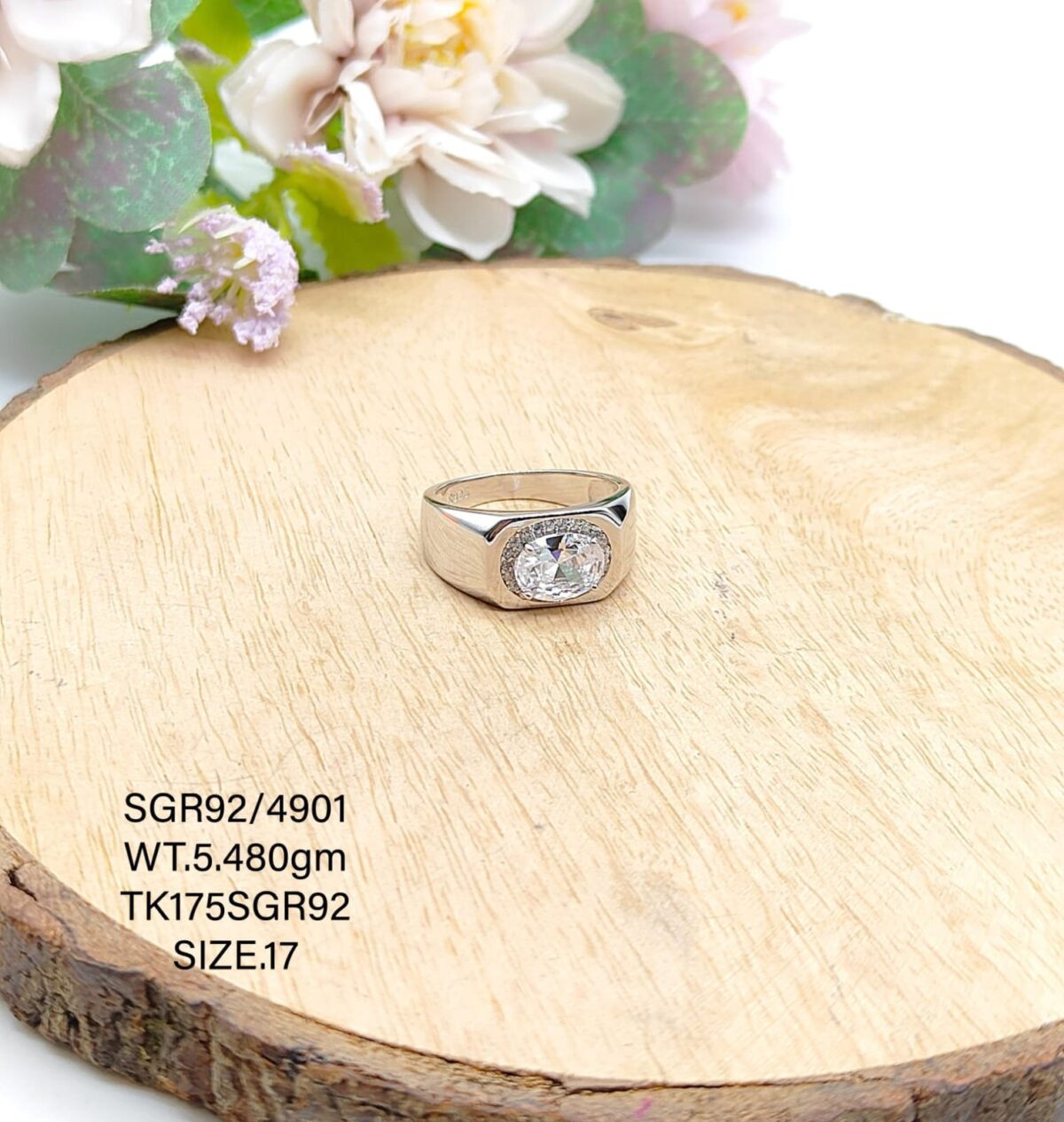 Solitaire Gents Ring in Sterling Silver Pure 925 BIS Hallmarked - Image 1