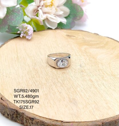 Solitaire Gents Ring in Sterling Silver Pure 925 BIS Hallmarked