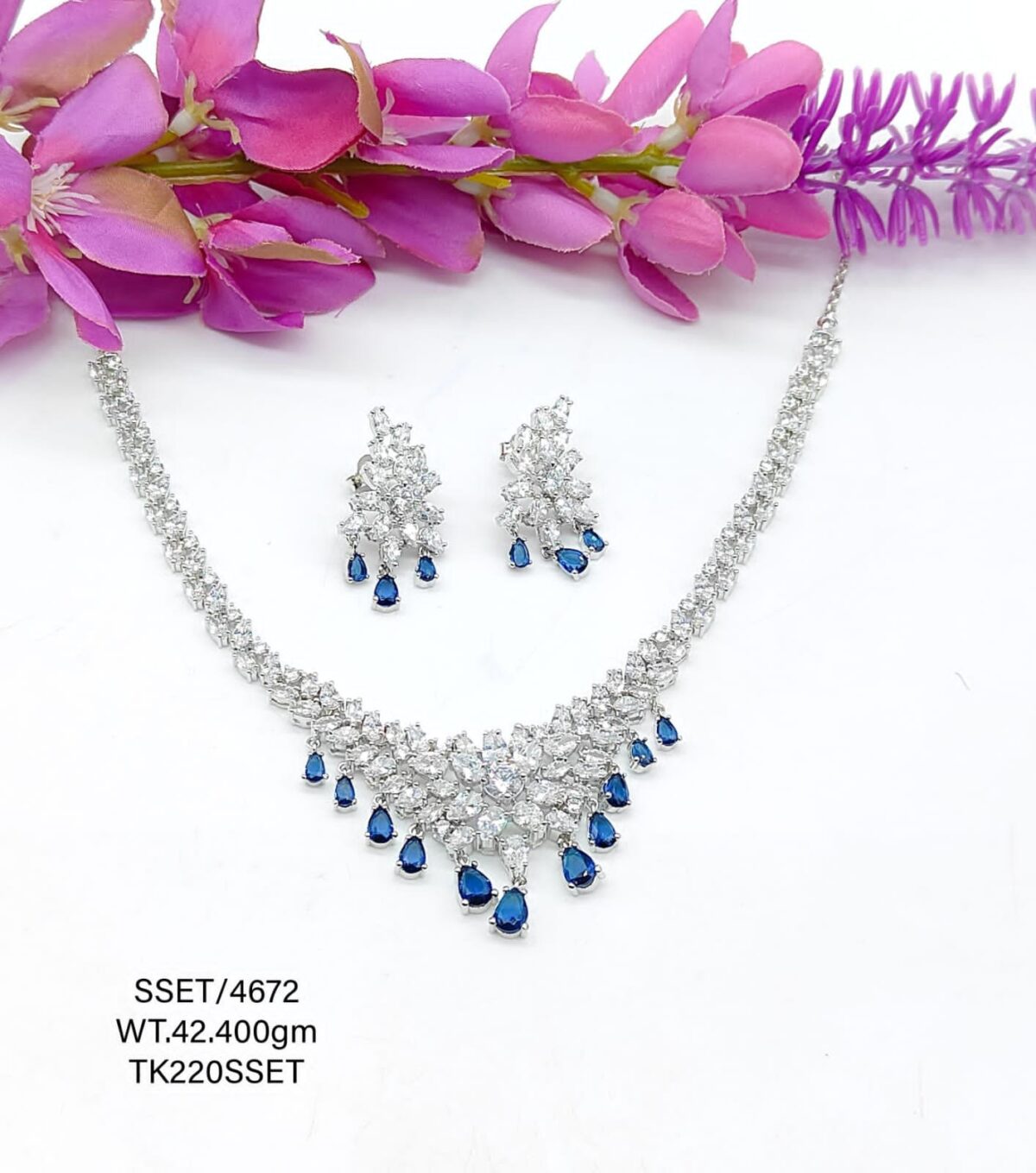 Stunning  Blue Sapphire Necklace set in Sterling Silver 925 - Image 1