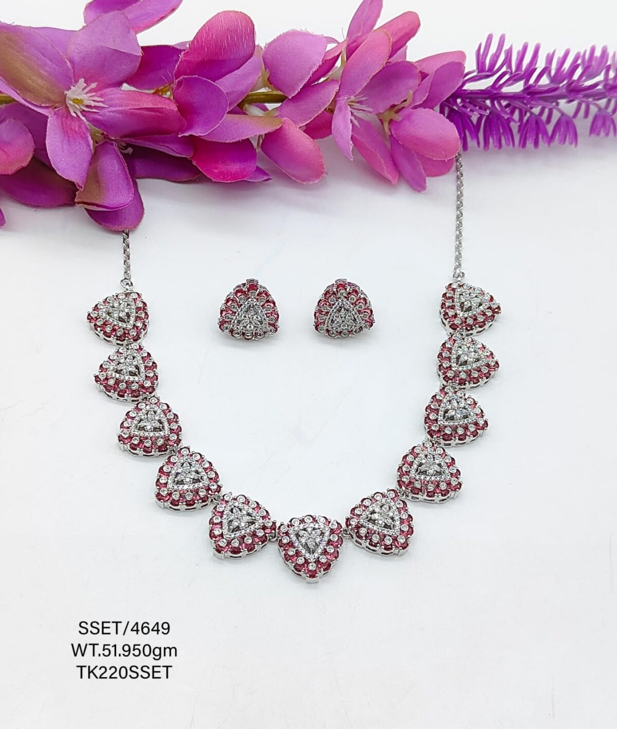 Stunning  Red&White Stone Necklace  set in Sterling Silver 925 - Image 1