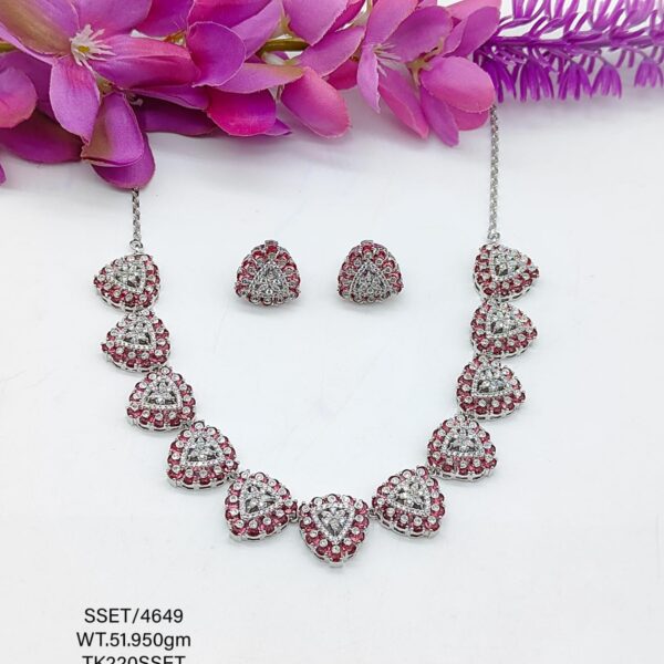 Stunning Red&White Stone Necklace set in Sterling Silver 925
