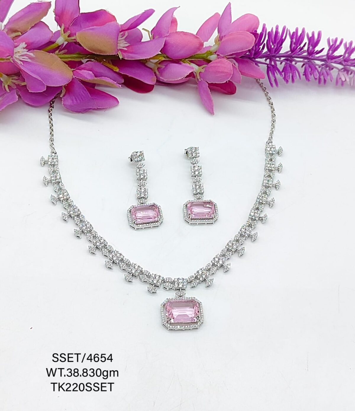 Vibrant Pink Stone Necklace  set in Sterling Silver 925