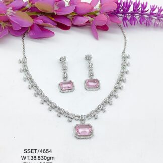 Vibrant Pink Stone Necklace  set in Sterling Silver 925
