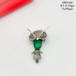 Elegant Green Owl Brooch in Pure Silver 925 BIS Hallmarked