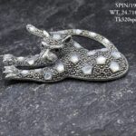 Exquisite Silver& Black Leopard Brooch in Pure Silver 925 BIS Hallmarked