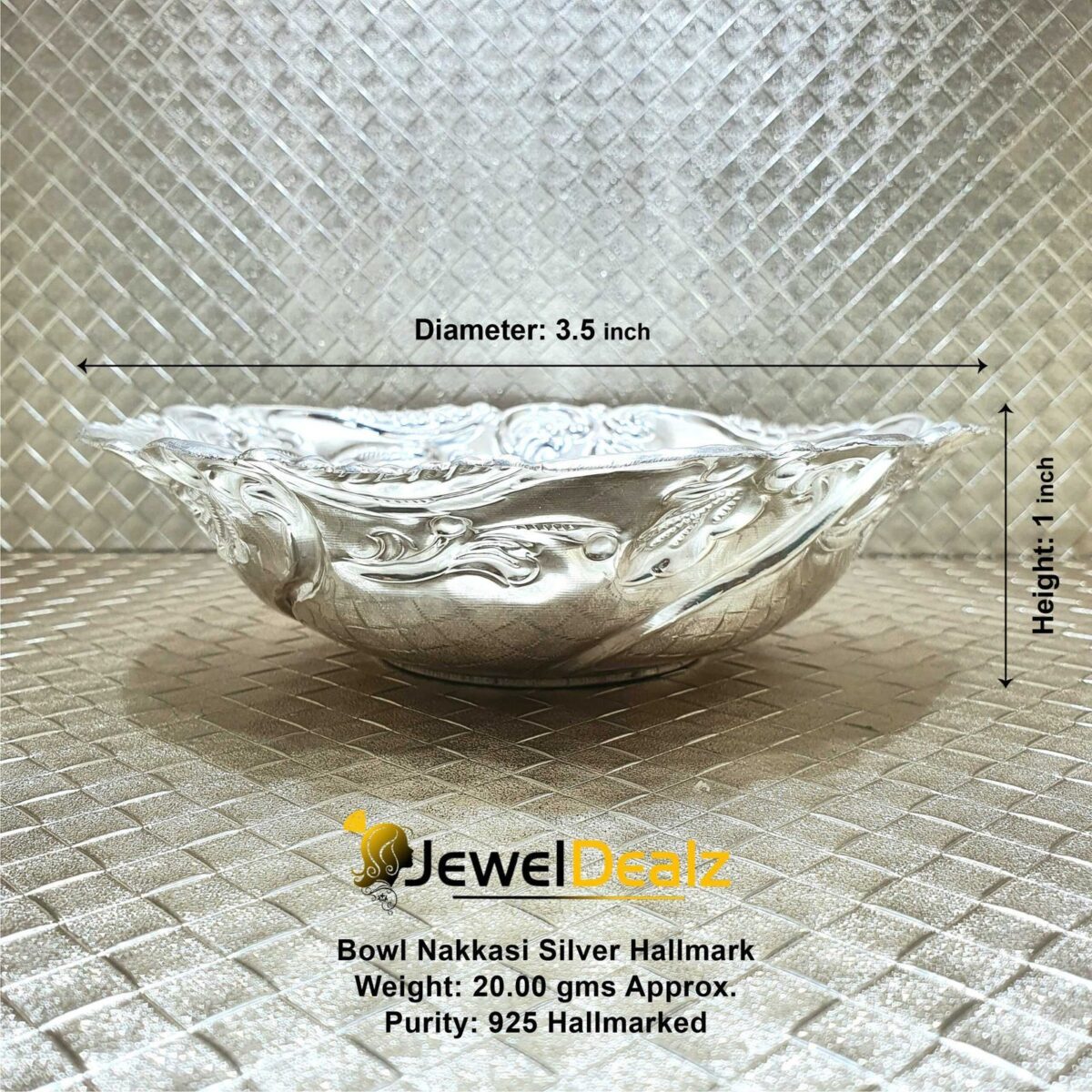 Luster Bowl Nakkasi Pure Silver 925 Hallmarked Diam:3.5inch Hei:1inch - Image 1