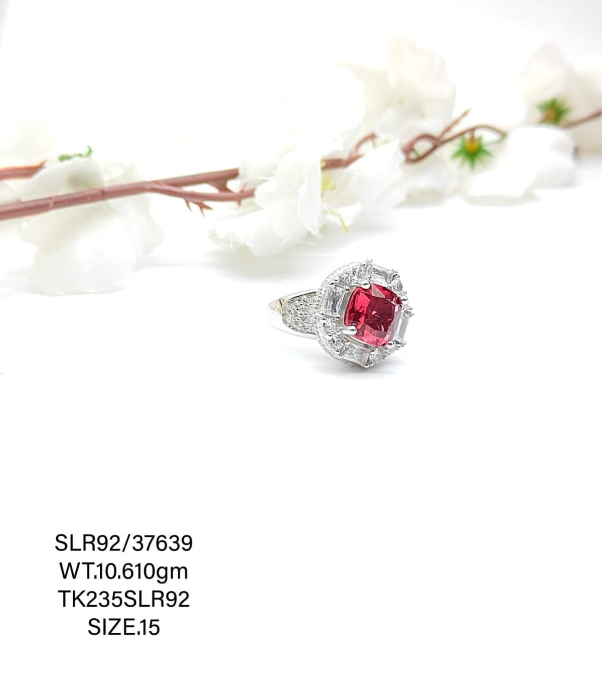 Stunning Red Stone Ladies Ring in Sterling Silver 925 - Image 1
