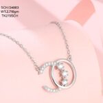 Chain with diamond-encrusted letter "C" Pendant in Sterling Silver 925