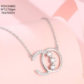 Chain with diamond-encrusted letter "C" Pendant in Sterling Silver 925