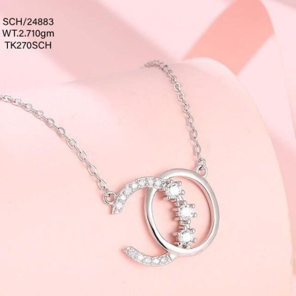 Chain with diamond-encrusted letter "C" Pendant in Sterling Silver 925