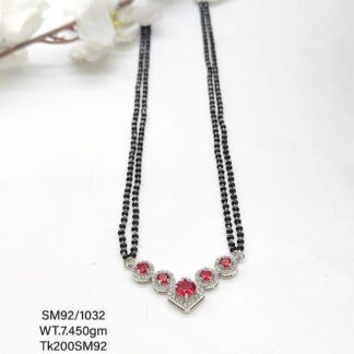 Solitaire Pretty Mangalsutra in Red Stone In Pure Silver