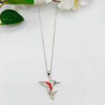 Chain with Red&White Bird Pendent in Sterling Silver 925