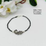 Black Beads Peacock Bracelet in Sterling Silver Pure 925 Hallmarked