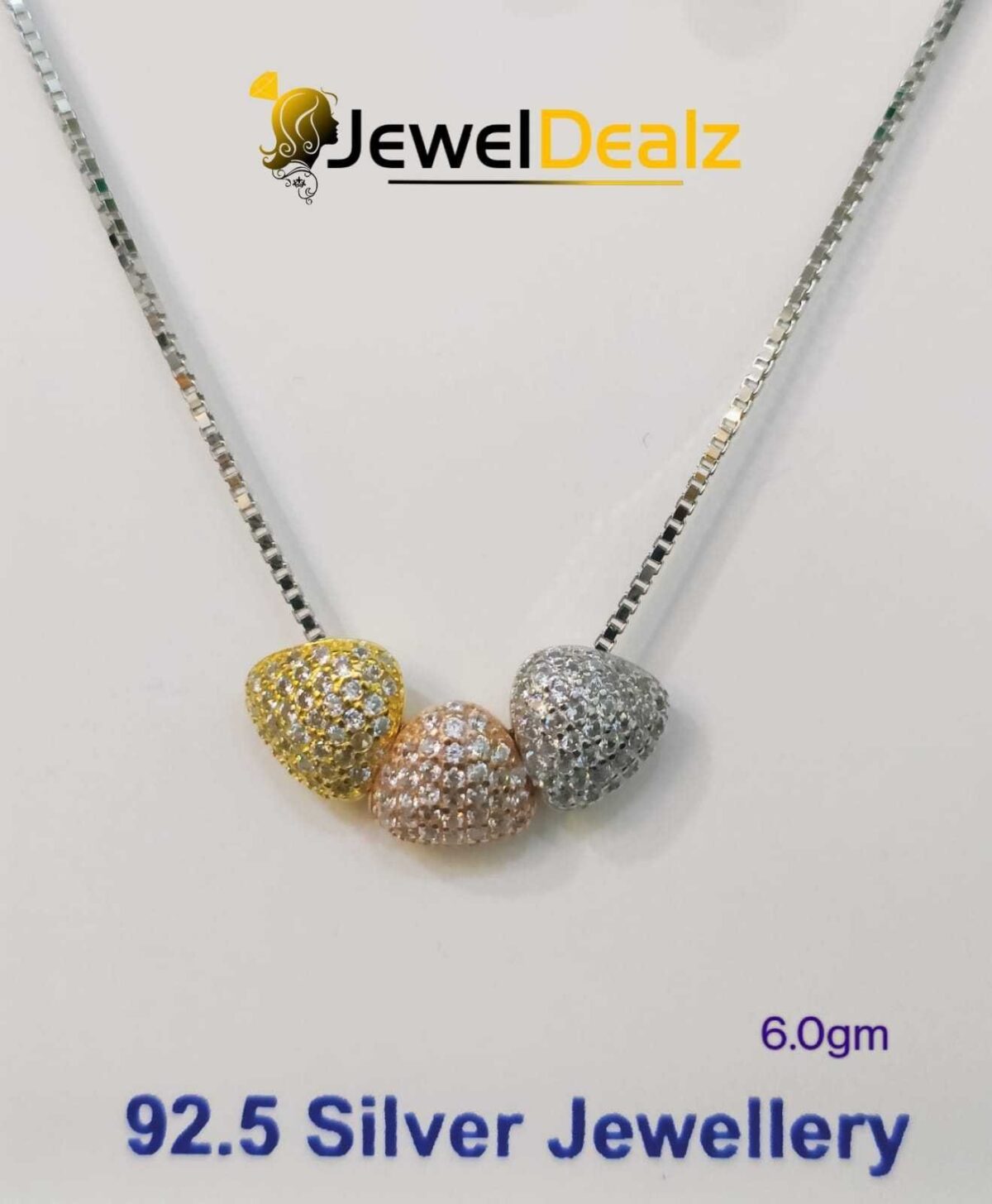 Tri Colour Chain Pendent in Sterling Silver Pure 925 BIS Hallmarked - Image 1