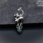 Exquisite Silver&Green Crystal Deer Brooch in Pure Silver 925 BIS Hallmarked