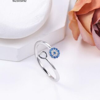 Ladies Blue Stone with Heart Ring in Sterling Silver Pure 925 BIS Hallmarked