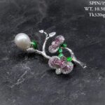 Lustrous White Pearl Floral Brooch in Pure Silver 925 BIS Hallmarked