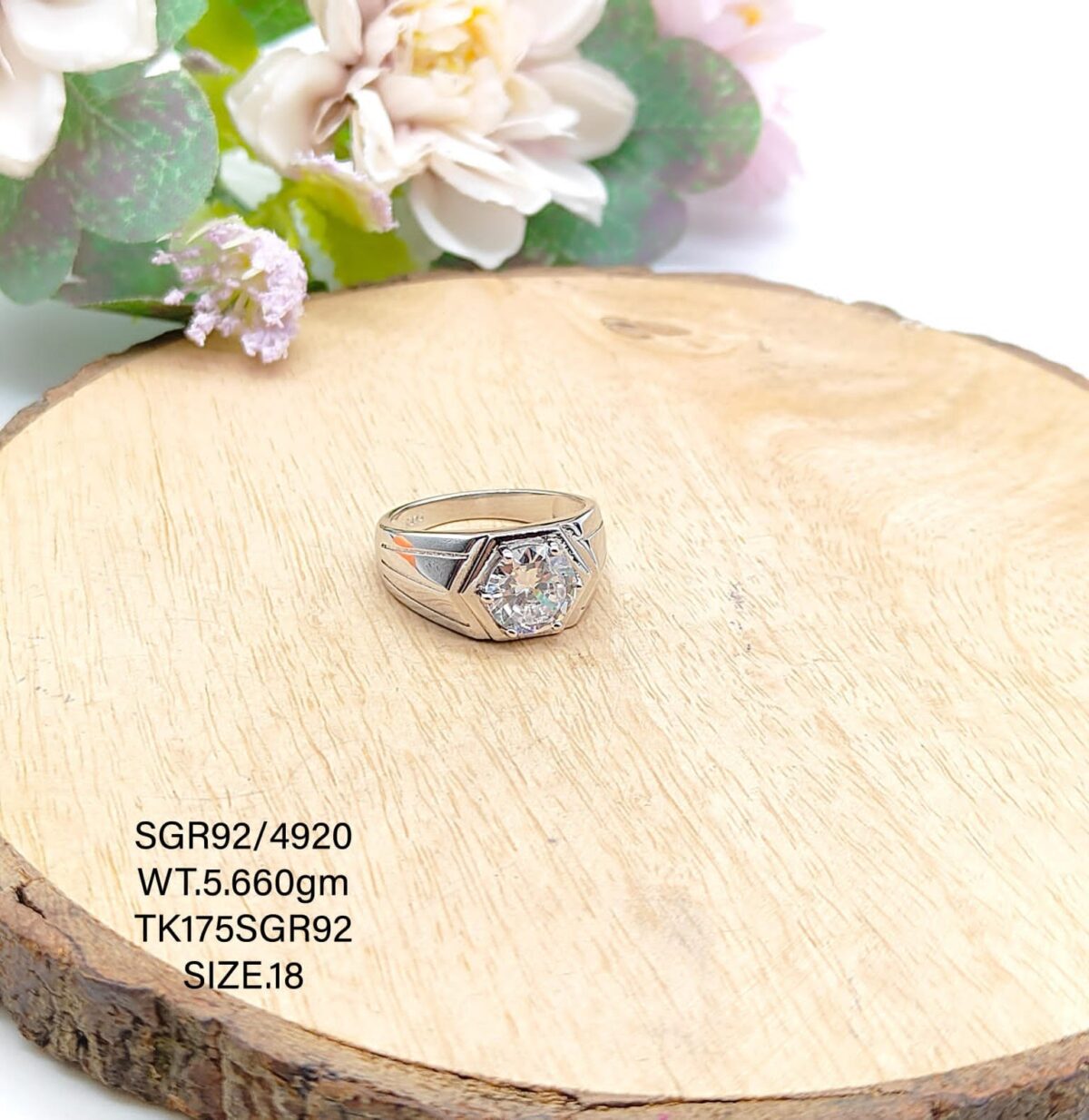 Solitaire Gents Ring in Sterling Silver Pure 925 BIS Hallmarked - Image 1
