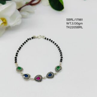 Multi-stone Black Beads Bracelet in Sterling Silver Pure 925 Hallmarked