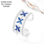 Stunning Blue Stone Floral Ladies Ring in Sterling Silver 925