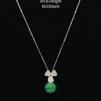 Chain with Vibrant Green&White Pendent in Sterling Silver
