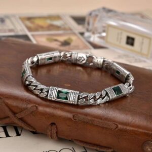 Men's Turkey Bracelets with Emarald in Sterling Silver Pure 925 BIS Hallmarked