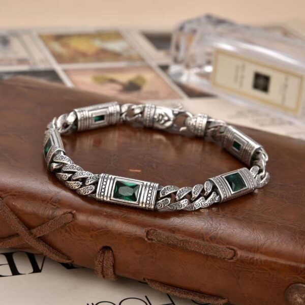 Men's Turkey Bracelets with Emarald in Sterling Silver Pure 925 BIS Hallmarked