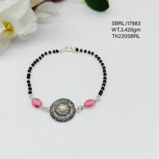 Black Beads Bracelet in Sterling Silver Pure 925 Hallmarked