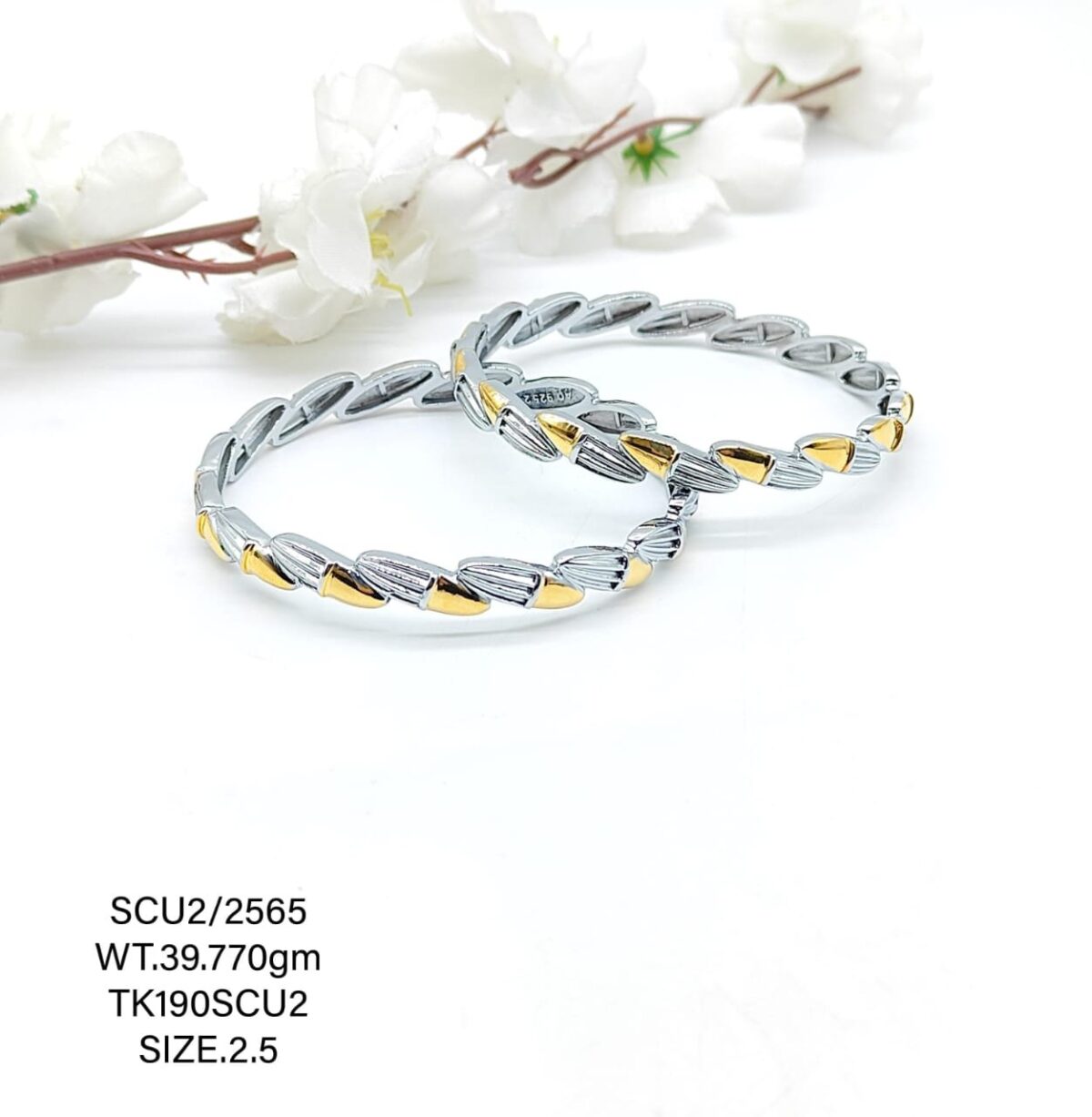 Casting Silver Bangles with Gold Polish 925 BIS Hallmarked