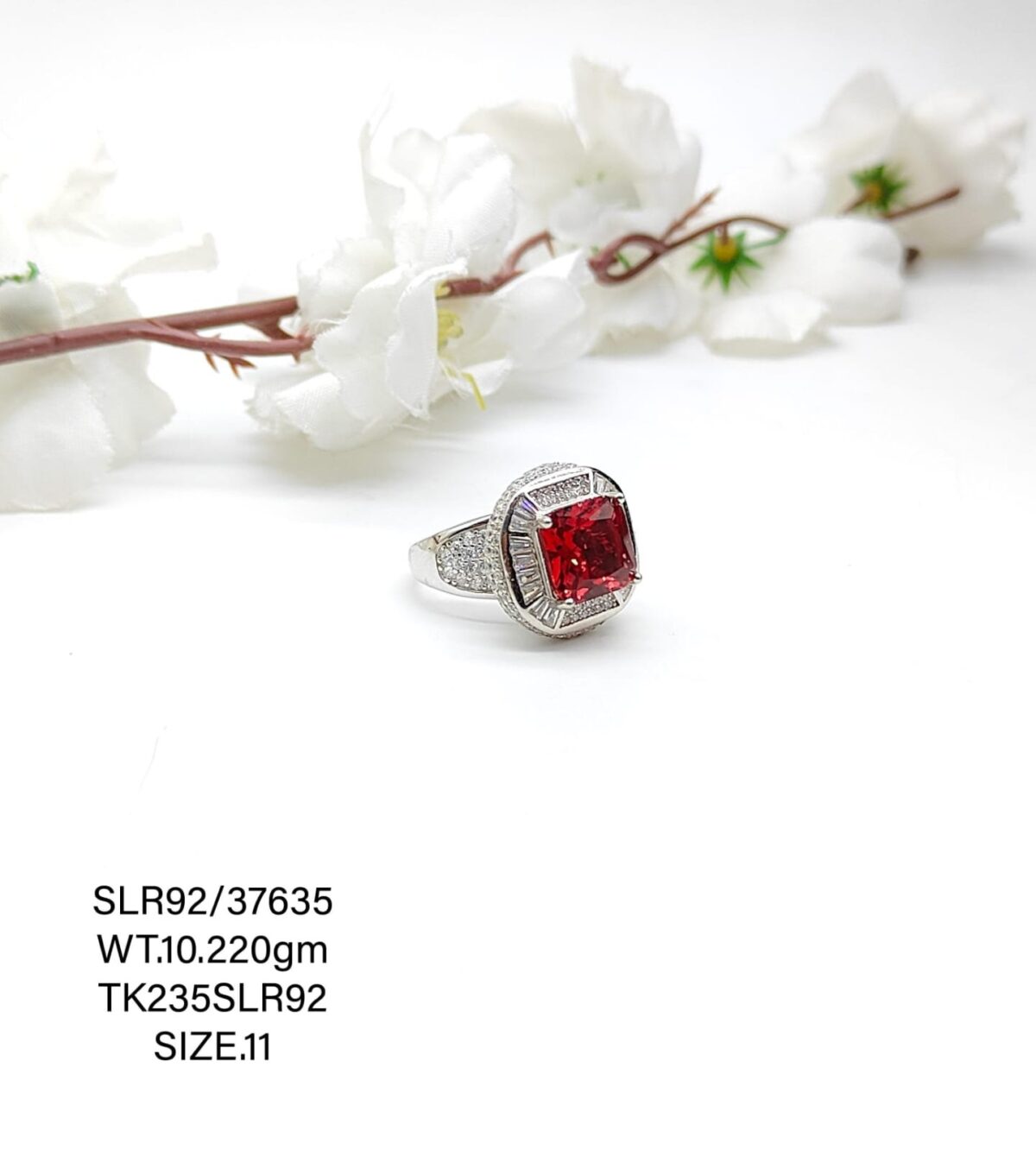 Stunning Red Stone Ladies Ring in Sterling Silver 925 - Image 1