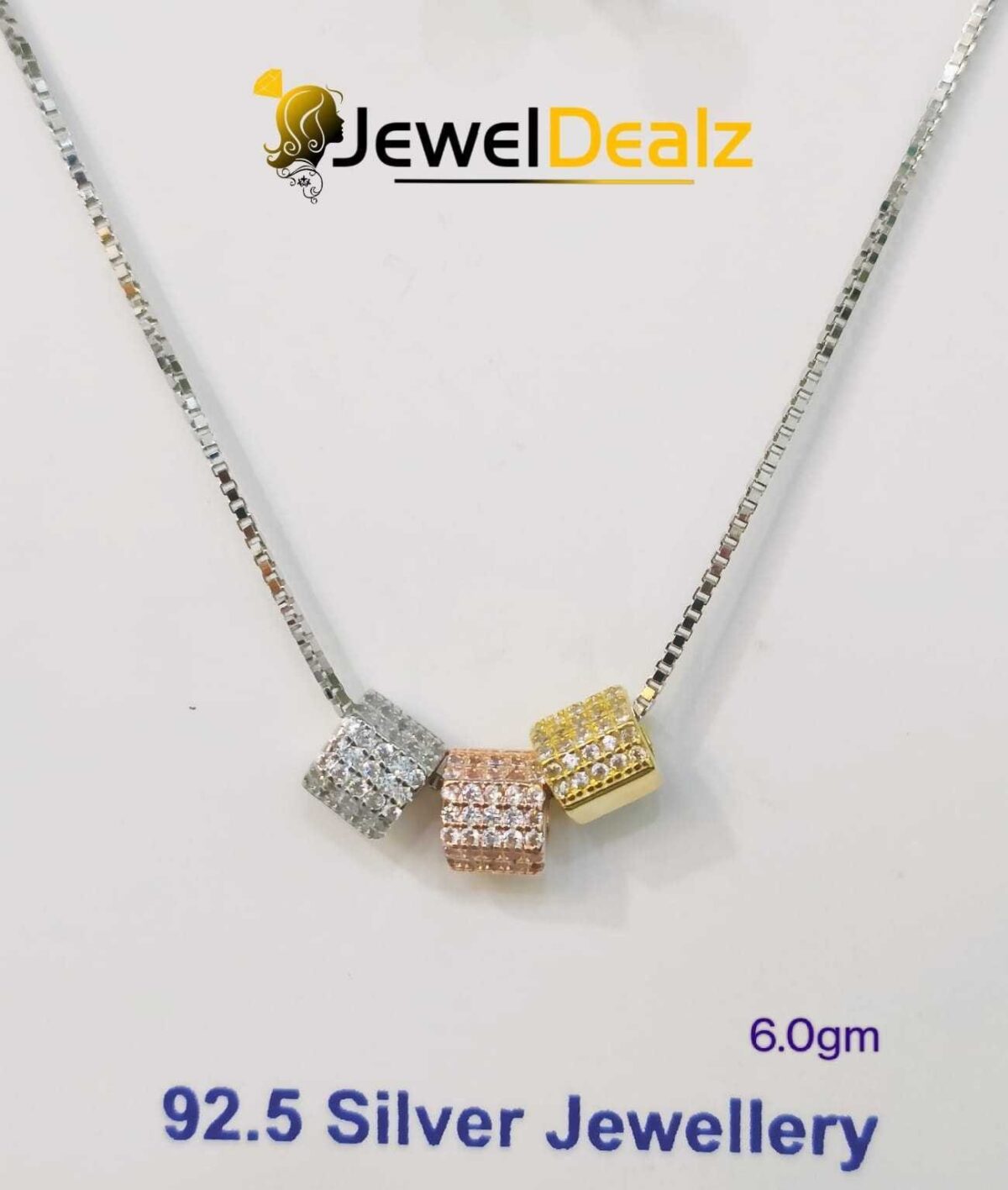 Tri Colour Chain Pendent in Sterling Silver Pure 925 BIS Hallmarked