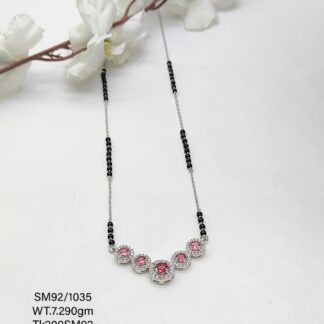 Pink Stone Mangalsutra With Dashing Earring In Pure Silver